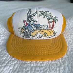 1980s Bugs Bunny Yellow Car Scene Trucker Hat Rare Vintage VTG Disney